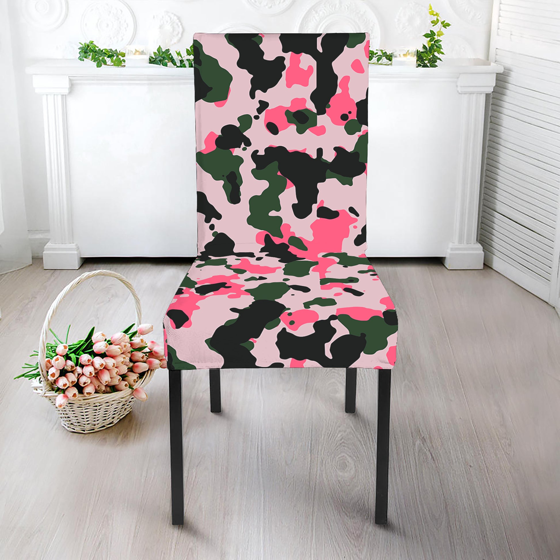 Pink Green And Black Camouflage Print Dining Chair Slipcover