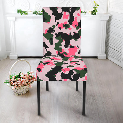 Pink Green And Black Camouflage Print Dining Chair Slipcover