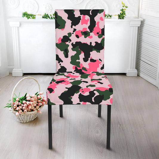 Pink Green And Black Camouflage Print Dining Chair Slipcover