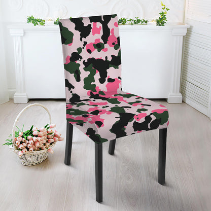 Pink Green And Black Camouflage Print Dining Chair Slipcover