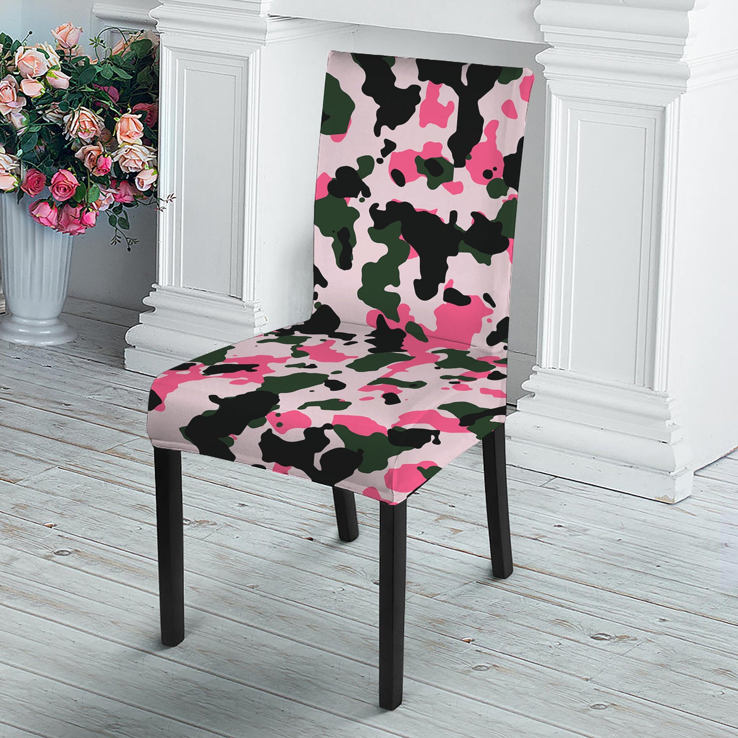 Pink Green And Black Camouflage Print Dining Chair Slipcover