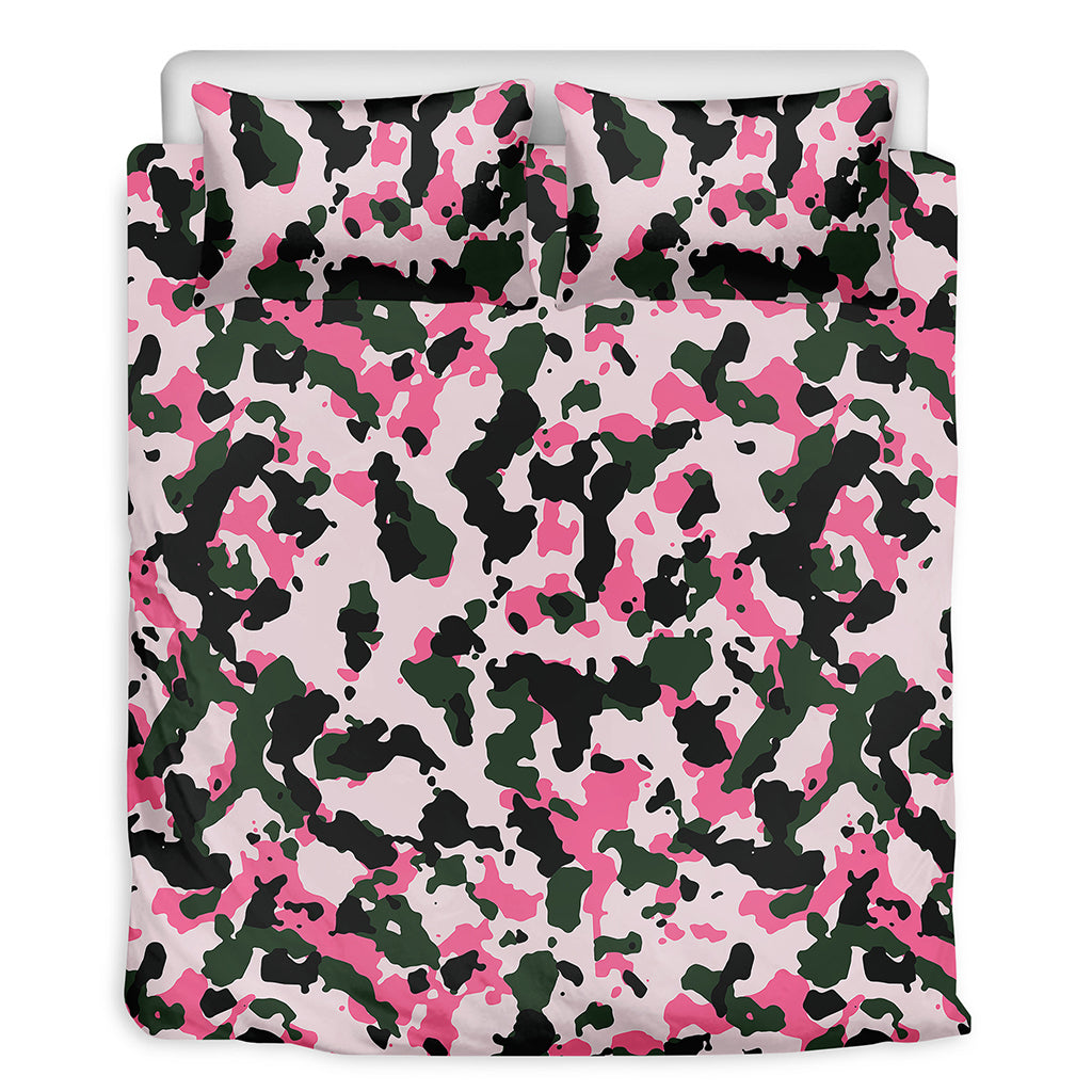 Pink Green And Black Camouflage Print Duvet Cover Bedding Set