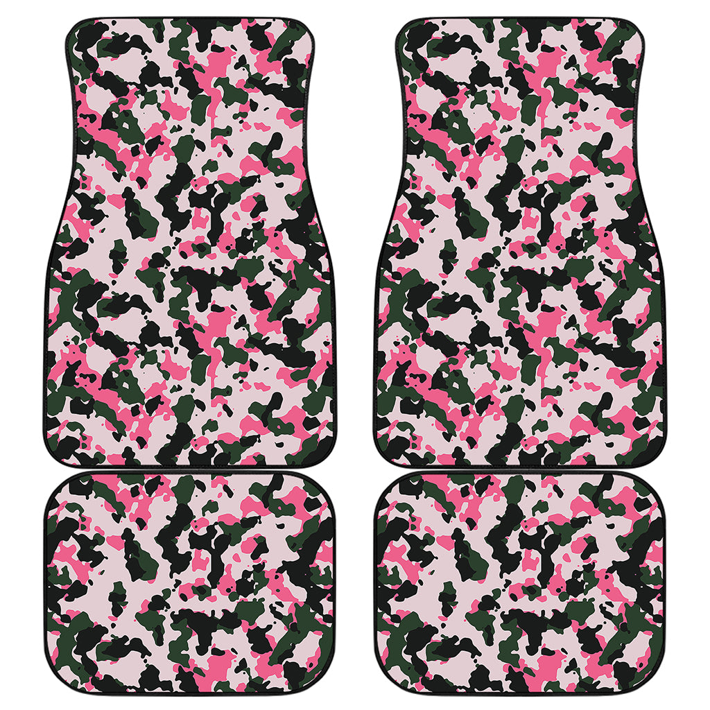 Pink Green And Black Camouflage Print Front and Back Car Floor Mats