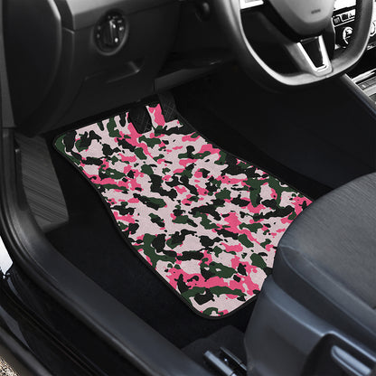 Pink Green And Black Camouflage Print Front and Back Car Floor Mats