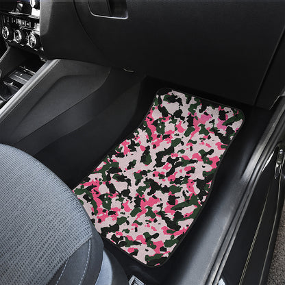 Pink Green And Black Camouflage Print Front and Back Car Floor Mats
