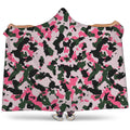 Pink Green And Black Camouflage Print Hooded Blanket