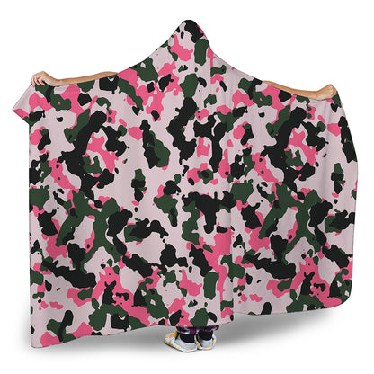 Pink Green And Black Camouflage Print Hooded Blanket