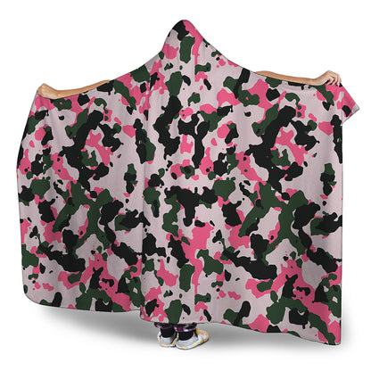 Pink Green And Black Camouflage Print Hooded Blanket