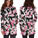 Pink Green And Black Camouflage Print Hoodie Dress GearFrost