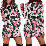 Pink Green And Black Camouflage Print Hoodie Dress GearFrost