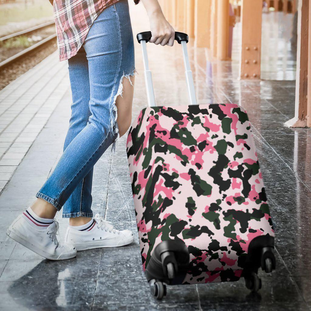 Pink Green And Black Camouflage Print Luggage Cover GearFrost