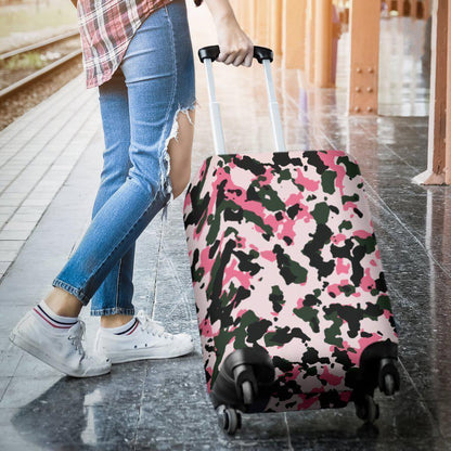 Pink Green And Black Camouflage Print Luggage Cover GearFrost