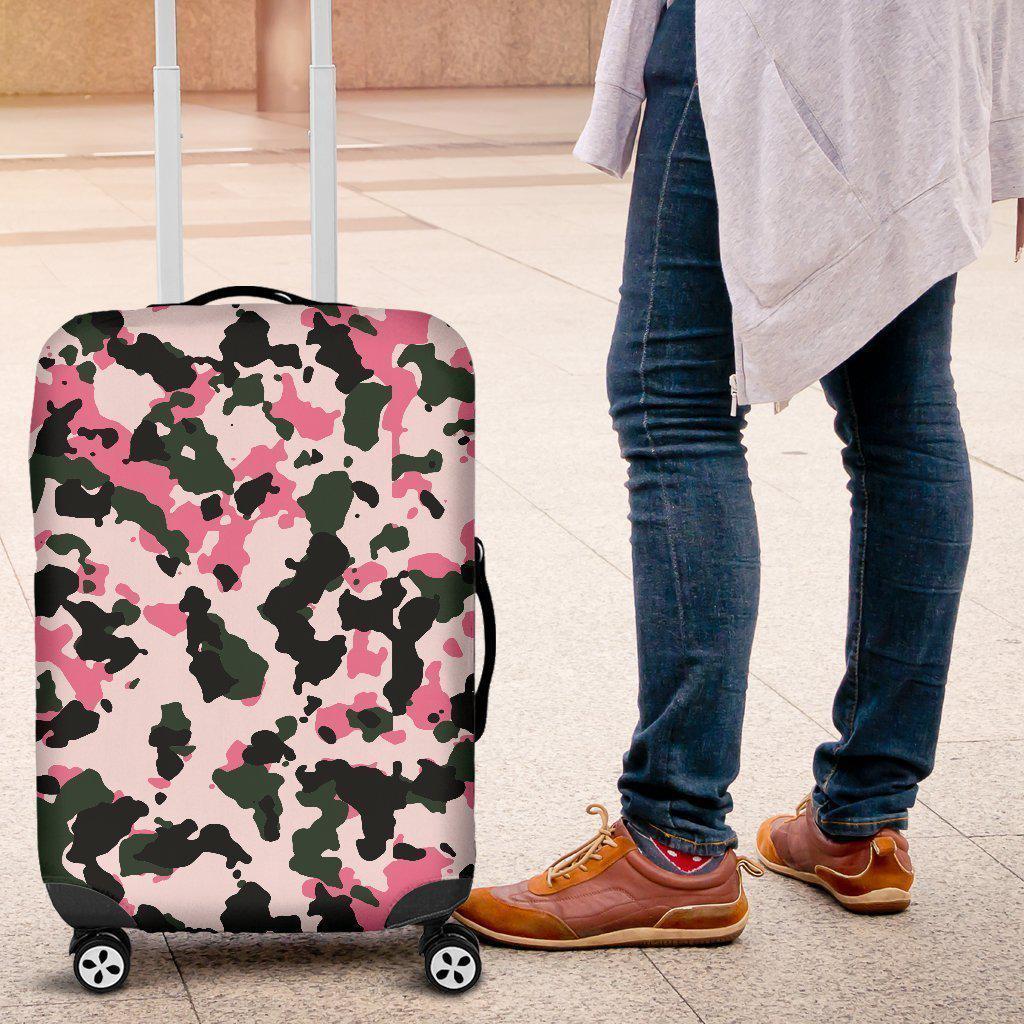 Pink Green And Black Camouflage Print Luggage Cover GearFrost