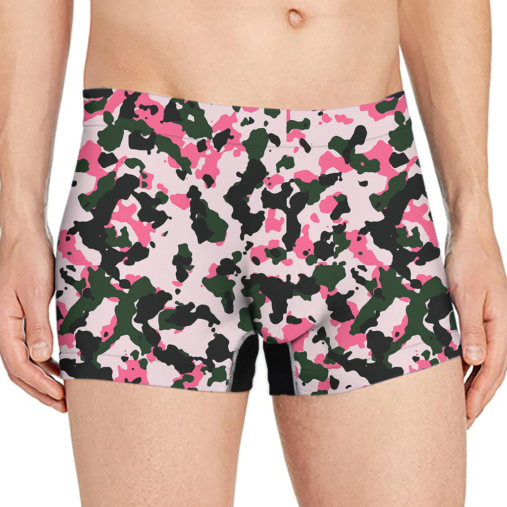 Pink Green And Black Camouflage Print Men's Boxer Briefs