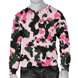Pink Green And Black Camouflage Print Men's Crewneck Sweatshirt GearFrost