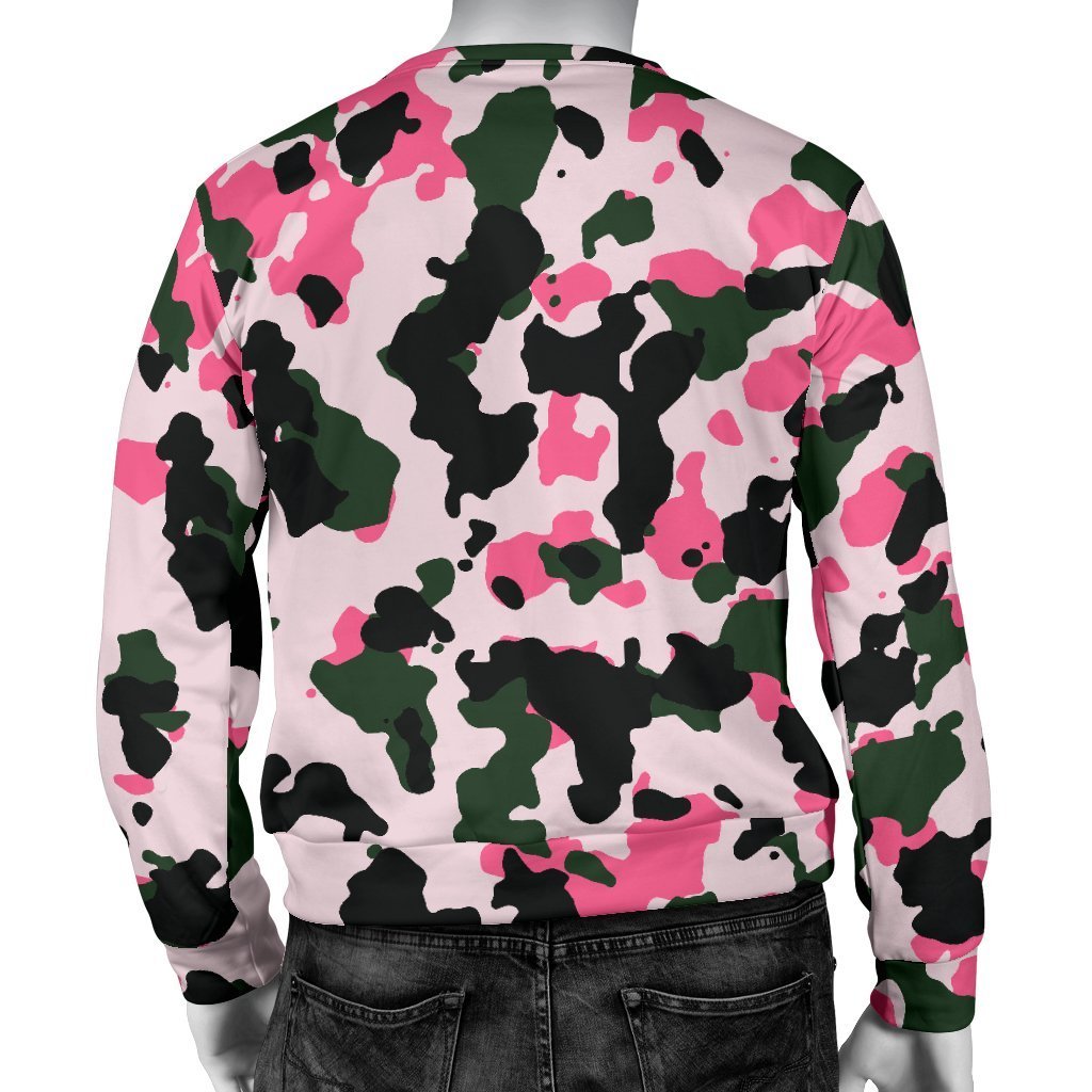 Pink Green And Black Camouflage Print Men's Crewneck Sweatshirt GearFrost