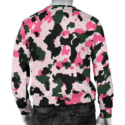 Pink Green And Black Camouflage Print Men's Crewneck Sweatshirt GearFrost
