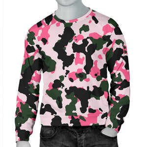 Pink Green And Black Camouflage Print Men's Crewneck Sweatshirt GearFrost