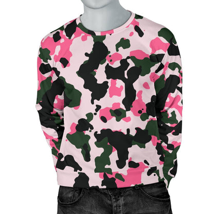 Pink Green And Black Camouflage Print Men's Crewneck Sweatshirt GearFrost