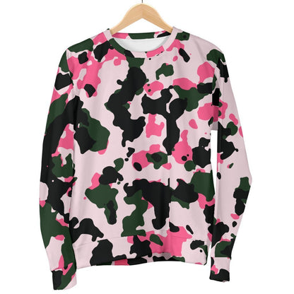 Pink Green And Black Camouflage Print Men's Crewneck Sweatshirt GearFrost