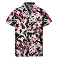 Pink Green And Black Camouflage Print Men's Short Sleeve Shirt