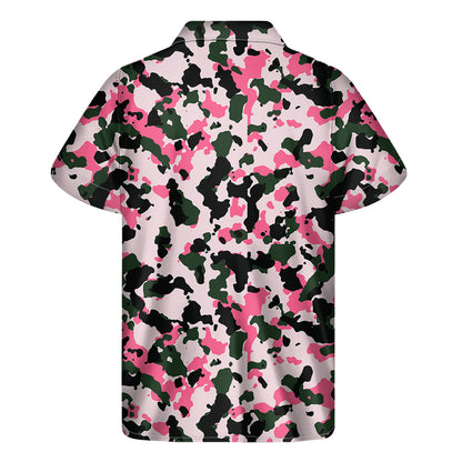 Pink Green And Black Camouflage Print Men's Short Sleeve Shirt