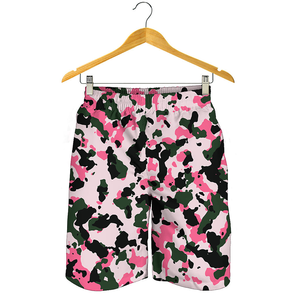 Pink Green And Black Camouflage Print Men's Shorts