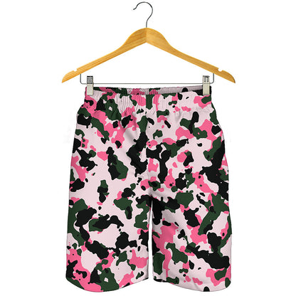 Pink Green And Black Camouflage Print Men's Shorts