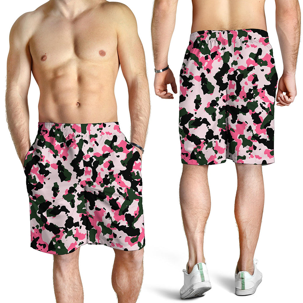 Pink Green And Black Camouflage Print Men's Shorts
