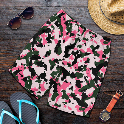Pink Green And Black Camouflage Print Men's Shorts