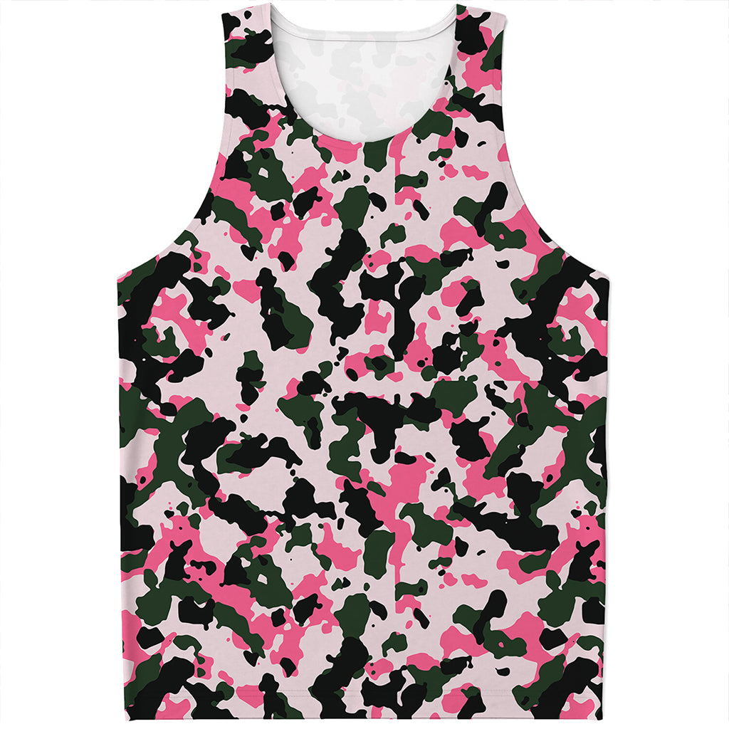 Pink Green And Black Camouflage Print Men's Tank Top