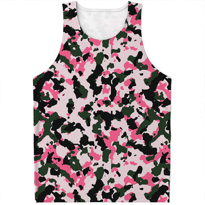 Pink Green And Black Camouflage Print Men's Tank Top