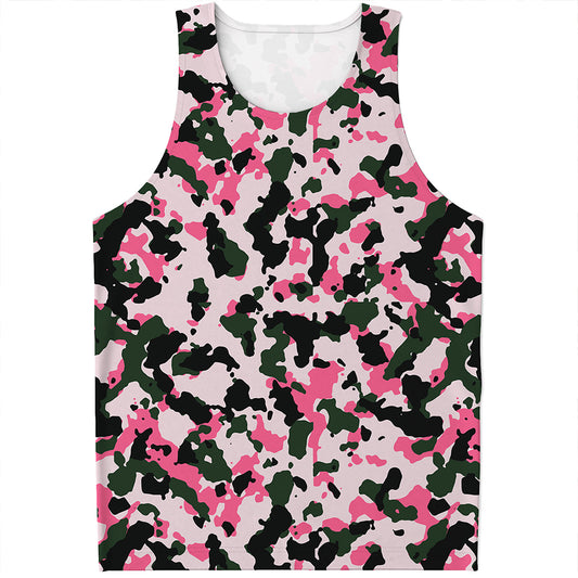 Pink Green And Black Camouflage Print Men's Tank Top