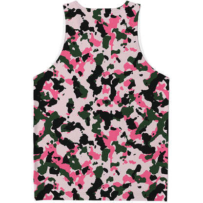 Pink Green And Black Camouflage Print Men's Tank Top
