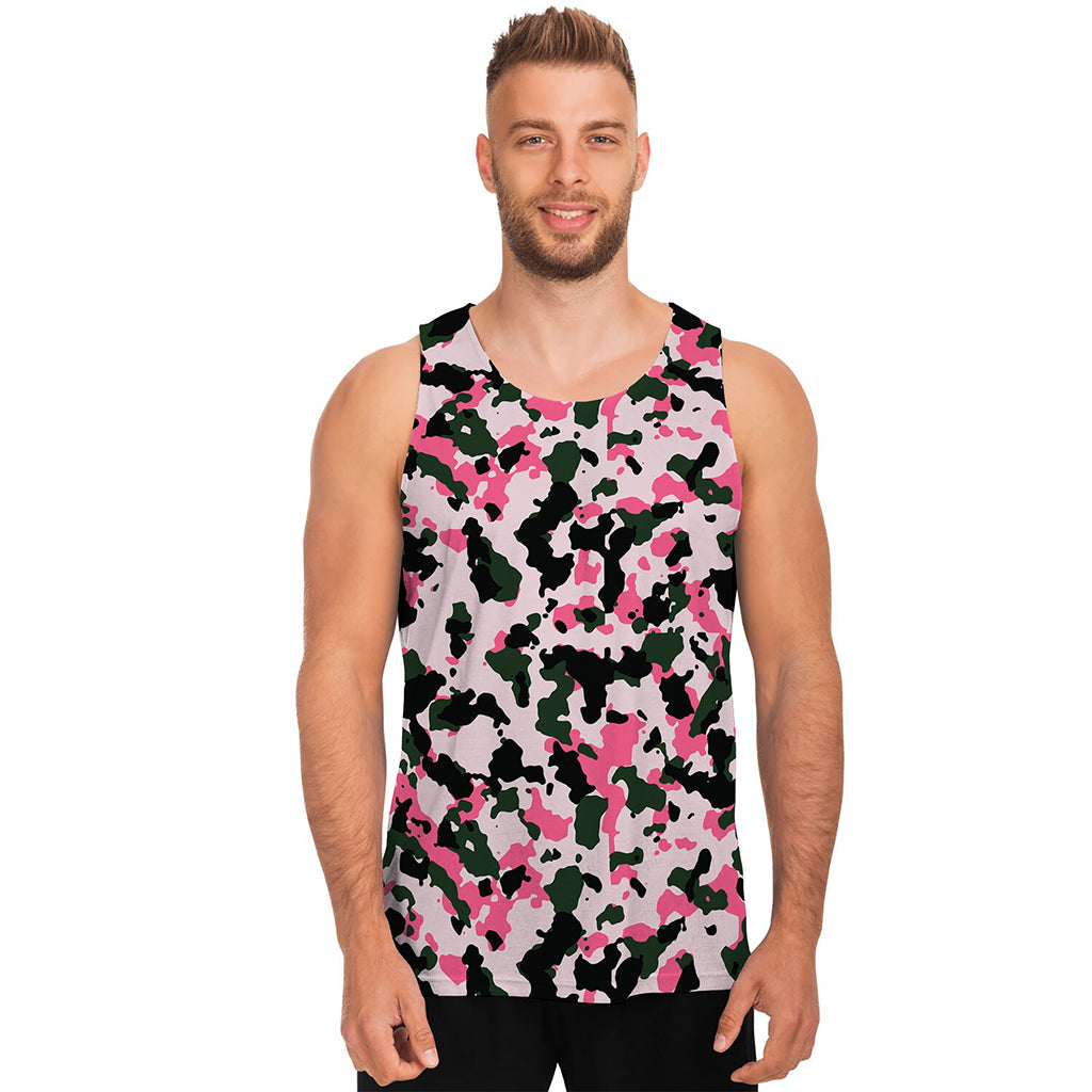 Pink Green And Black Camouflage Print Men's Tank Top