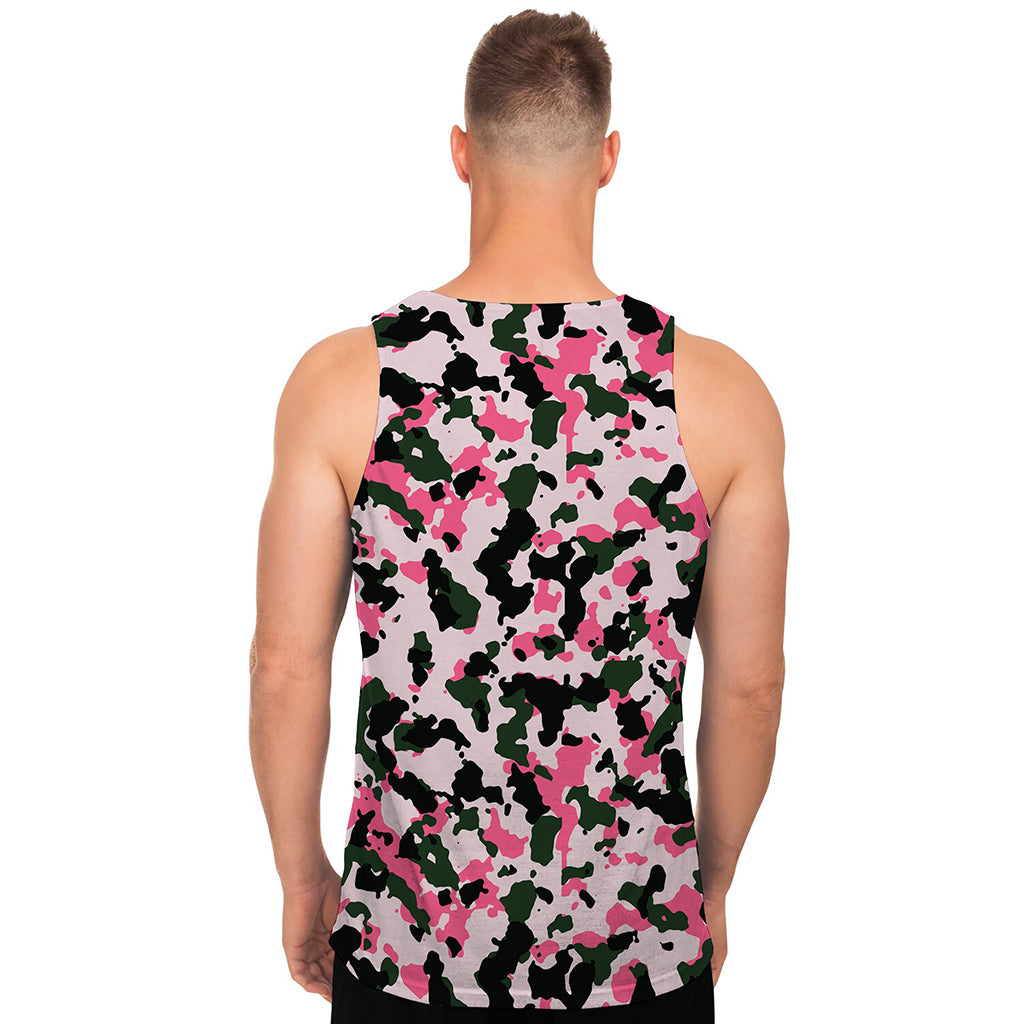 Pink Green And Black Camouflage Print Men's Tank Top