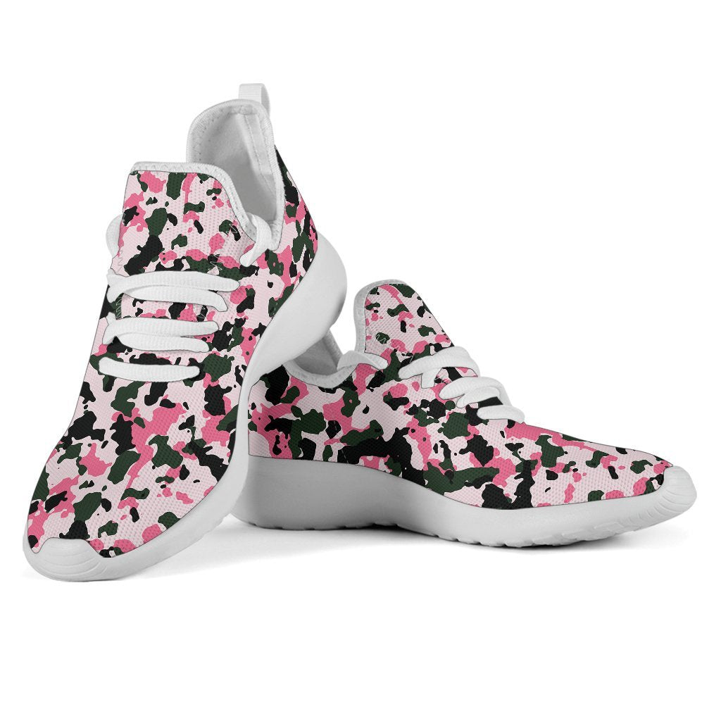 Pink Green And Black Camouflage Print Mesh Knit Shoes GearFrost