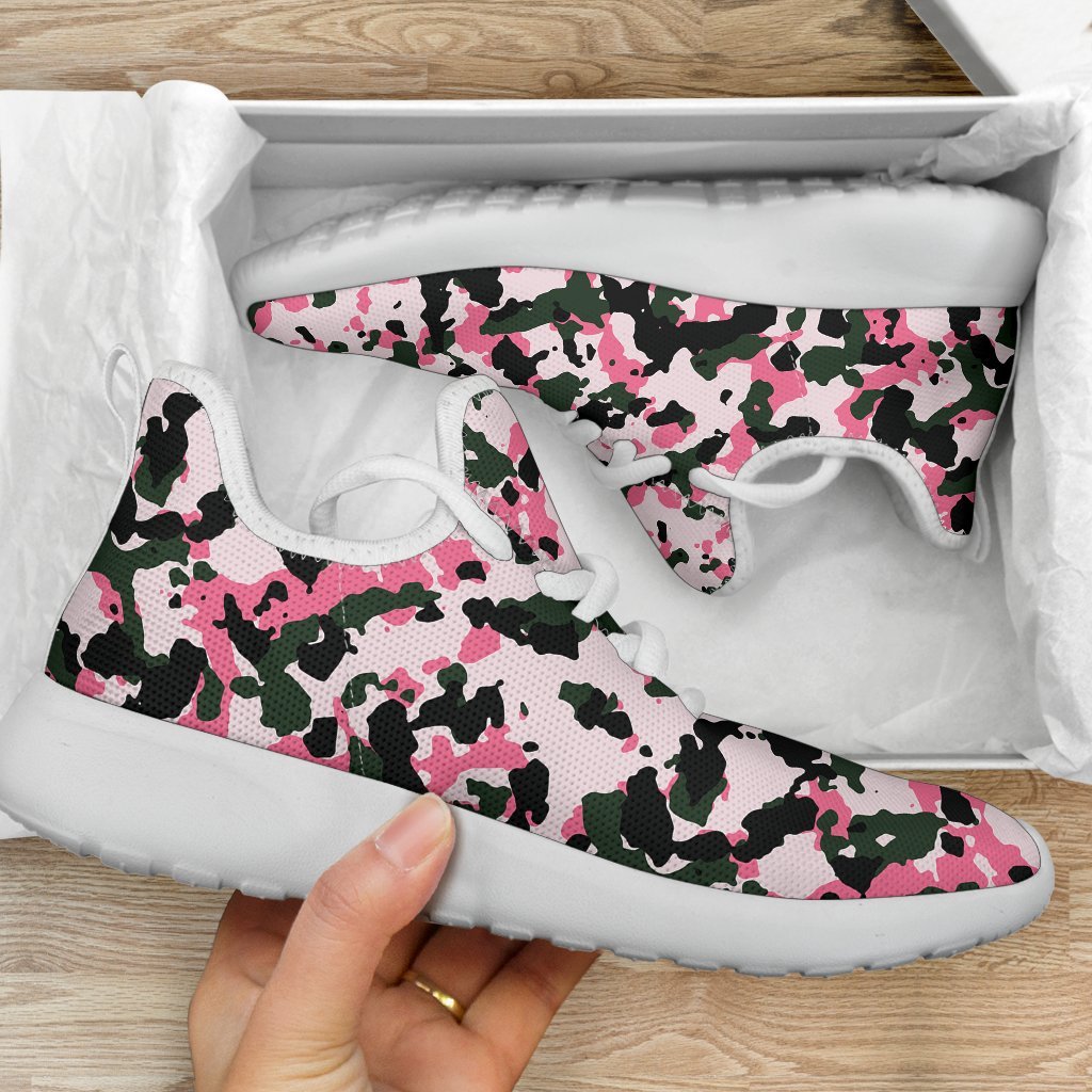 Pink Green And Black Camouflage Print Mesh Knit Shoes GearFrost