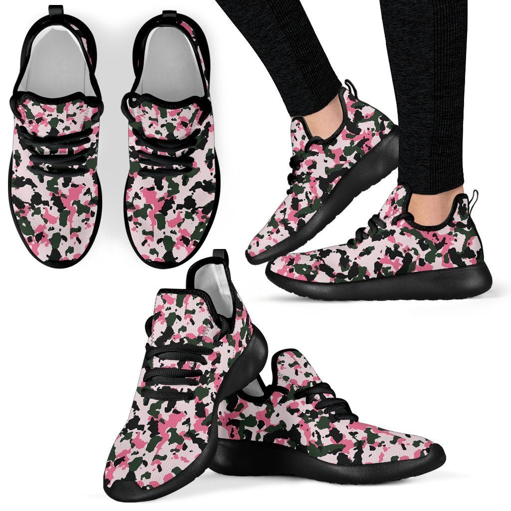Pink Green And Black Camouflage Print Mesh Knit Shoes GearFrost