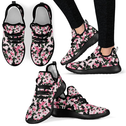 Pink Green And Black Camouflage Print Mesh Knit Shoes GearFrost