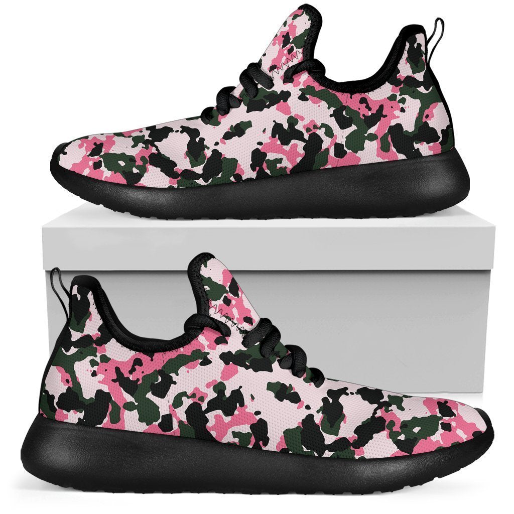 Pink Green And Black Camouflage Print Mesh Knit Shoes GearFrost