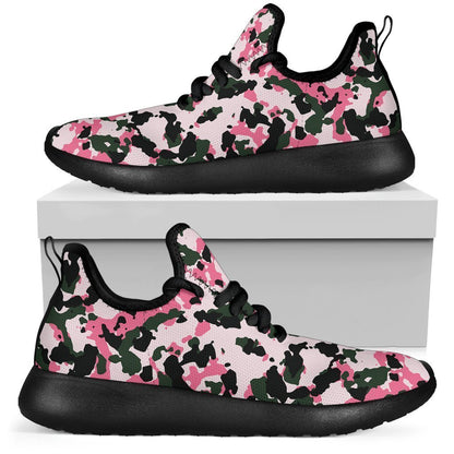 Pink Green And Black Camouflage Print Mesh Knit Shoes GearFrost