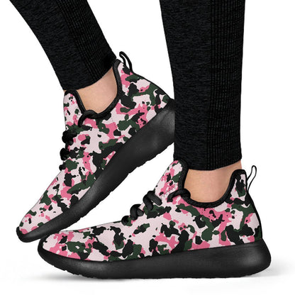 Pink Green And Black Camouflage Print Mesh Knit Shoes GearFrost