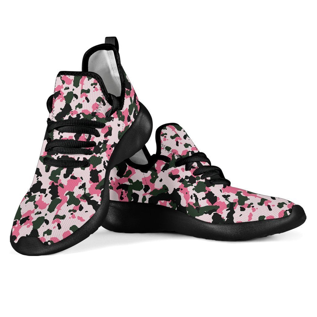 Pink Green And Black Camouflage Print Mesh Knit Shoes GearFrost