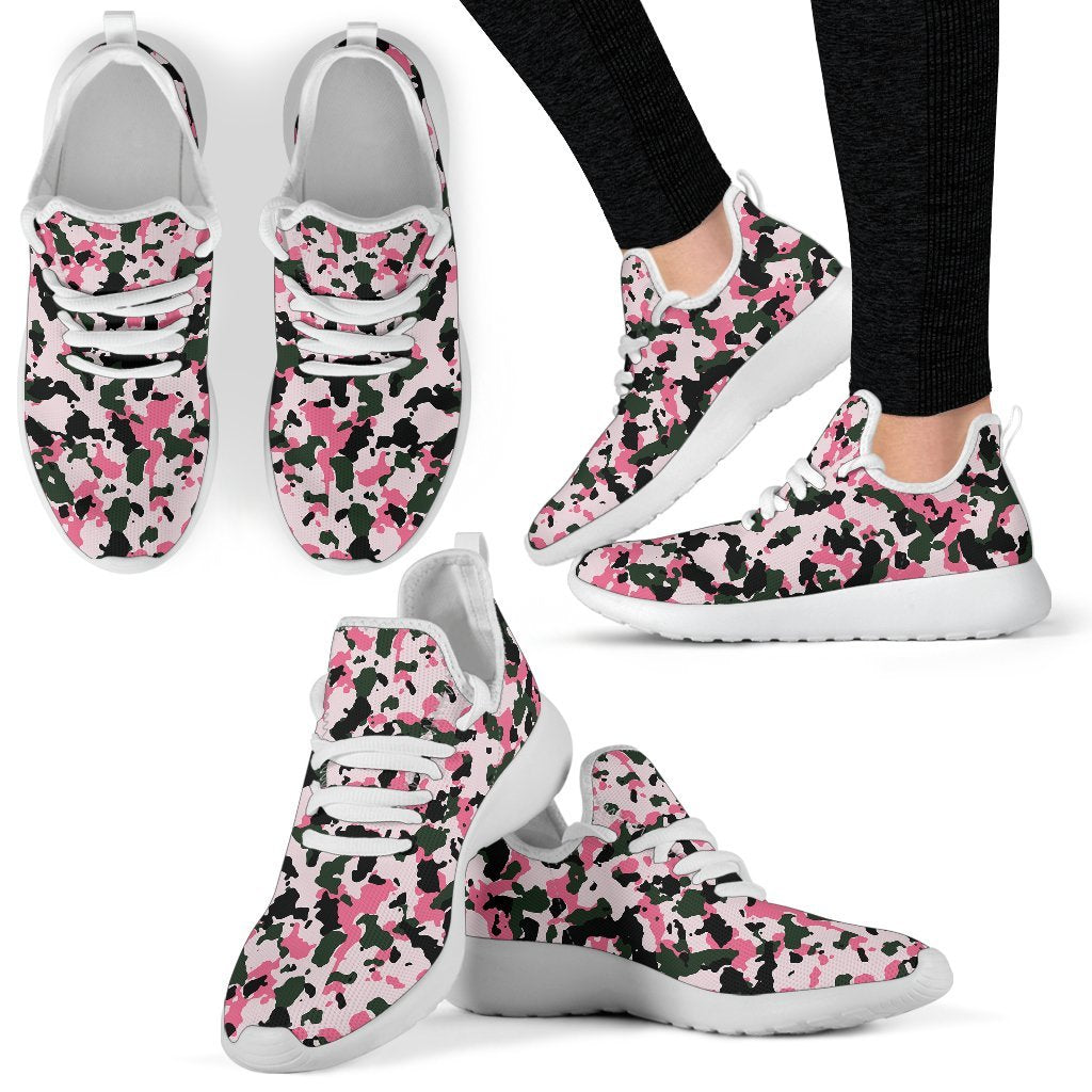 Pink Green And Black Camouflage Print Mesh Knit Shoes GearFrost