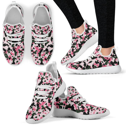 Pink Green And Black Camouflage Print Mesh Knit Shoes GearFrost
