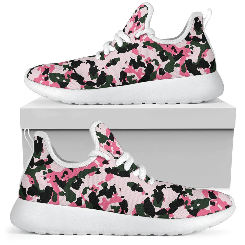 Pink Green And Black Camouflage Print Mesh Knit Shoes GearFrost