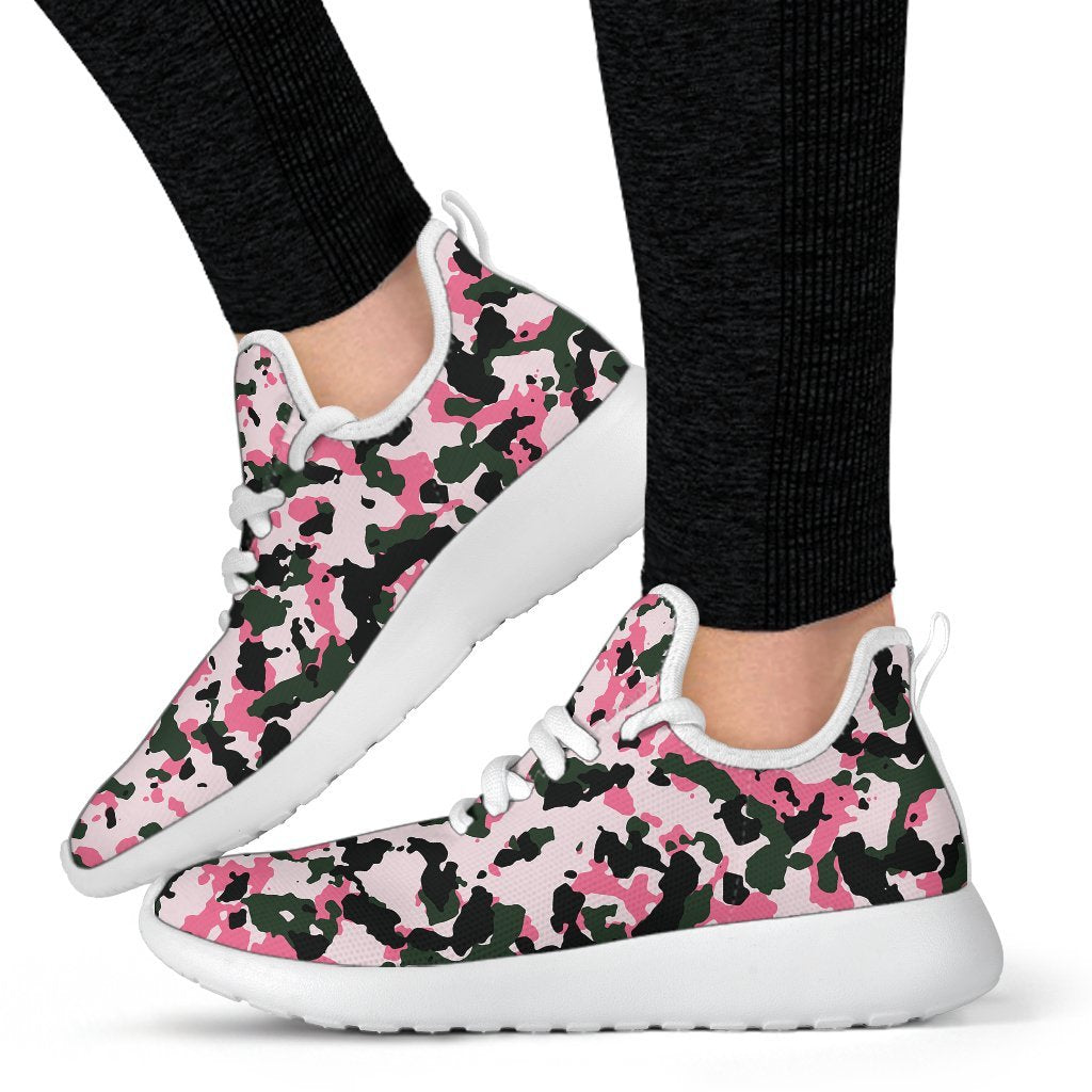 Pink Green And Black Camouflage Print Mesh Knit Shoes GearFrost