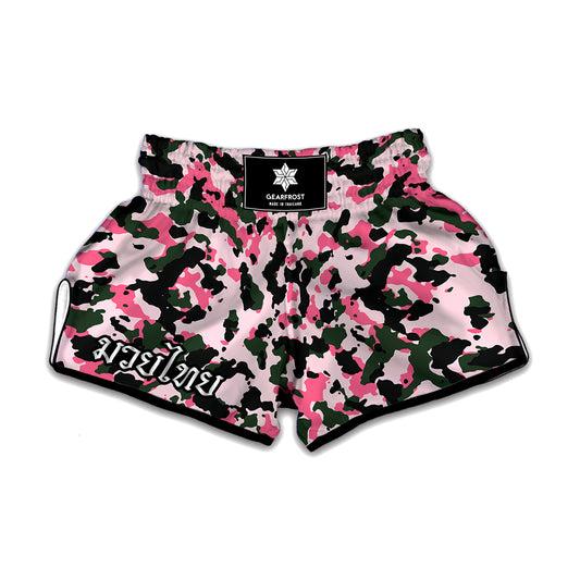 Pink Green And Black Camouflage Print Muay Thai Boxing Shorts