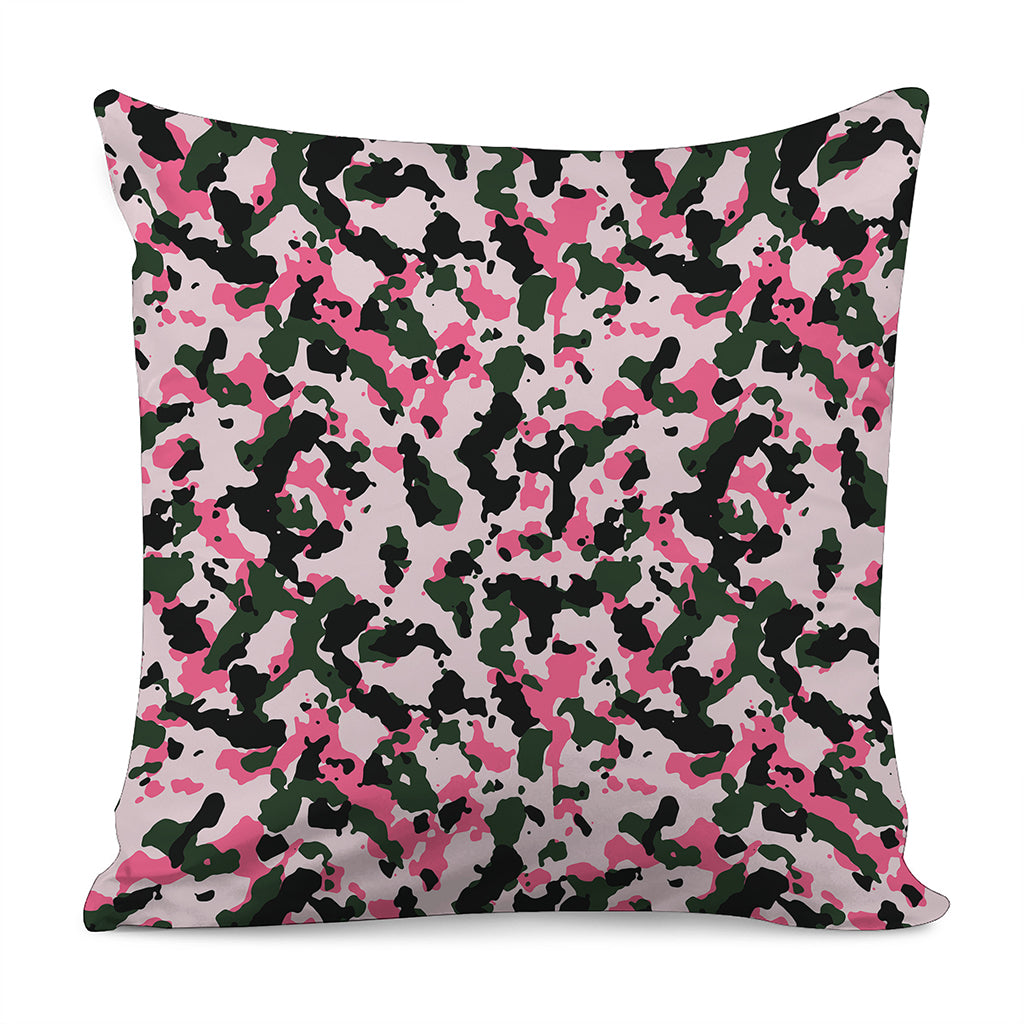 Pink Green And Black Camouflage Print Pillow Cover